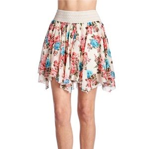 WOMEN'S FLORAL SKIRT WITH ELASTIC LACE WAISTBAND
